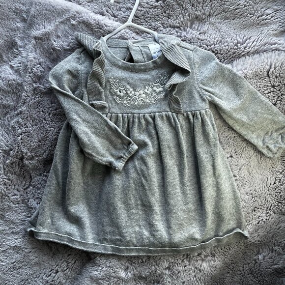 ( 2 for $20) Carter's Grey Sweater Dress with Floral Accents 6 Months - Picture 1 of 4